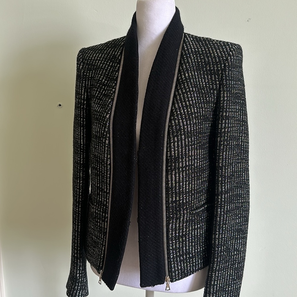 SANDRO Black & Silver Tweed Jacket Size 38 FR NWT - Picture 5 of 9